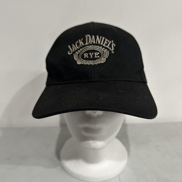 Jack Daniel's Hat Cap Strap Back Black Embroidered Rye Whiskey Advertising Mens - Picture 1 of 7